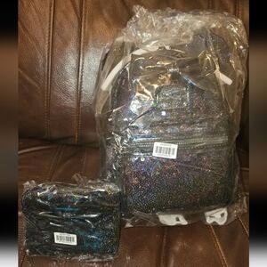 Disney Celestial Dreams Black Holographic Sequin Minnie Mini Backpack& Wallet